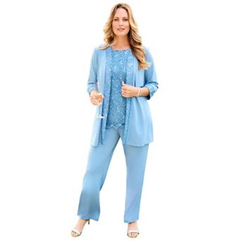 Catherines Women's Plus Size Petite 3 pc Lace Gala Pant Suit