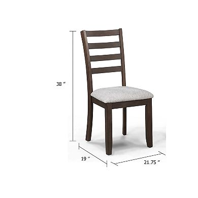 Wogy Side Dining Chair Set of 2, Brown Wood Ladder Backrest, Off White Seats