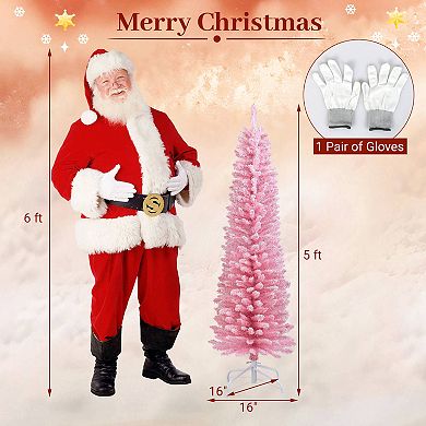 Costway 5/6 FT Artificial Christmas Tree with 328/460 Branch Tips & Folding Metal Stand for Home