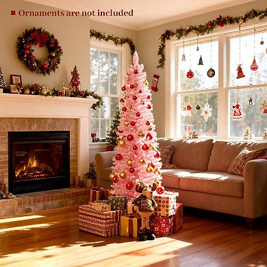Costway 5/6 FT Artificial Christmas Tree with 328/460 Branch Tips & Folding Metal Stand for Home