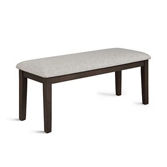 Wogy Dining Bench, Off White Fabric, Brown Wood Legs, 46 Inch