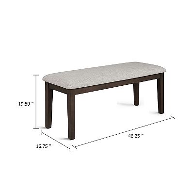 Wogy Dining Bench, Off White Fabric, Brown Wood Legs, 46 Inch