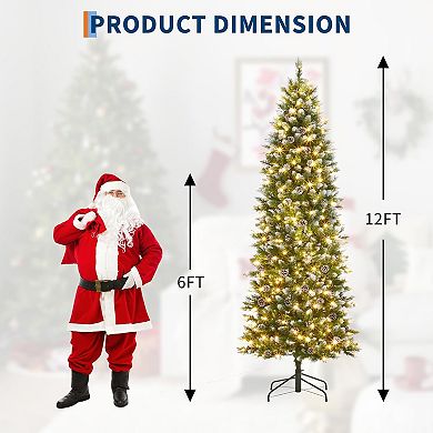 Pre-Lit Pencil Christmas Tree, Dual Color LED Artificial Xmas Tree for Home, Office