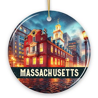 Classic Massachusetts Old State House Ornament, Colonial Landmark Christmas Gift and Boston Travel