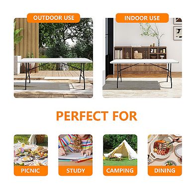 6ft Heavy Duty Folding Table Fold-in-Half Design with Handle for Easy Transport Storage