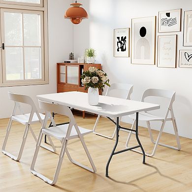 6ft Heavy Duty Folding Table Fold-in-Half Design with Handle for Easy Transport Storage