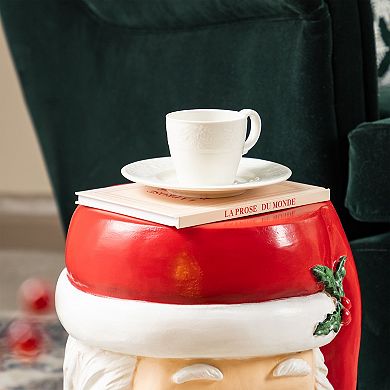 Glitzhome 16"H Christmas MGO Stool, Santa Claus Design Accent Table