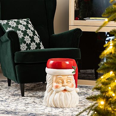 Glitzhome 16"H Christmas MGO Stool, Santa Claus Design Accent Table