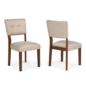 Goko Dining Chair Set of 2, Earthy Yellow Tufted Backrest, Brown Wood