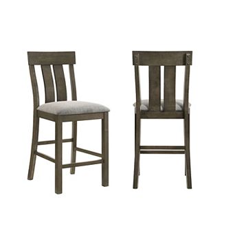 Omal Counter Height Dining Chair Set of 2, Brown Slatted Back, Gray Fabric