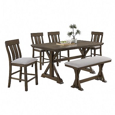 Omal Counter Height Dining Chair Set of 2, Brown Slatted Back, Gray Fabric