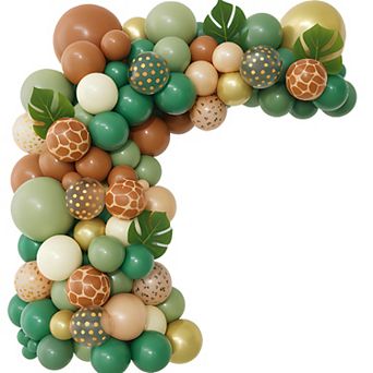 Safari Animal Balloon Arch Set 170 pc Wild One Jungle Kit with Leaves & Animal Prints for Shower or