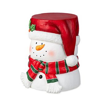 Glitzhome 14.25"H Christmas Stool, MGO Snowman Accent Table
