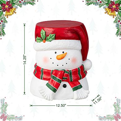 Glitzhome 14.25"H Christmas Stool, MGO Snowman Accent Table