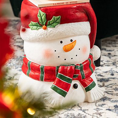 Glitzhome 14.25"H Christmas Stool, MGO Snowman Accent Table