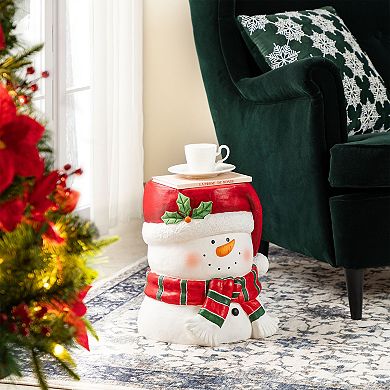 Glitzhome 14.25"H Christmas Stool, MGO Snowman Accent Table