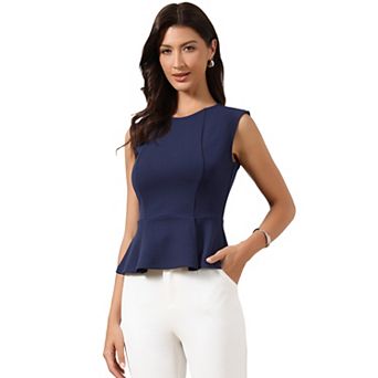 Peplum Vest for Women's Elegant Sleeveless Crew Neck Flared Hem Work Office Tank Tops