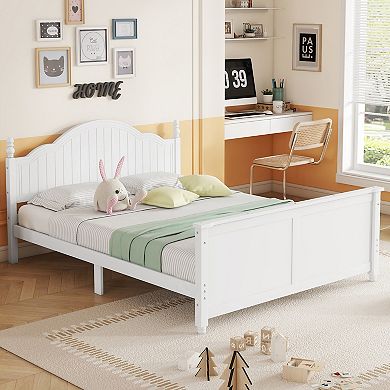 Whisen Wood Full Size Platform Bed with Headboard and Footboard for Kids, Low Profile Design