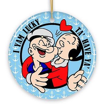 I Yam Lucky 'Ta Have Ya' Popeye and Olive Ornament, Vintage Cartoon Couple Christmas Decor