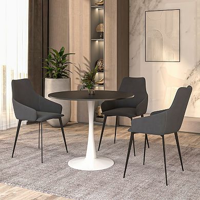 Leisuremod Bristol Modern Round Dining Table With A 31" Wood Top In Iron Pedestal Base
