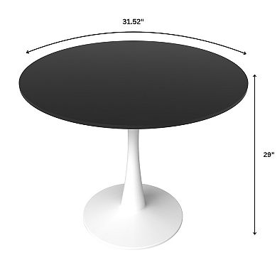Leisuremod Bristol Modern Round Dining Table With A 31" Wood Top In Iron Pedestal Base