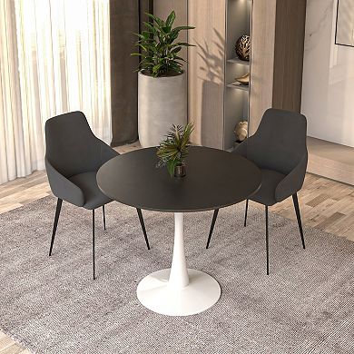 Leisuremod Bristol Modern Round Dining Table With A 31" Wood Top In Iron Pedestal Base