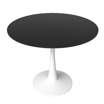 Leisuremod Bristol Modern Round Dining Table With A 31" Wood Top In Iron Pedestal Base
