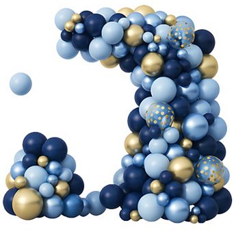 Blue and Gold Balloon Arch Kit with Navy, Light Blue & Metallic Gold Balloons for Wedding or Shower