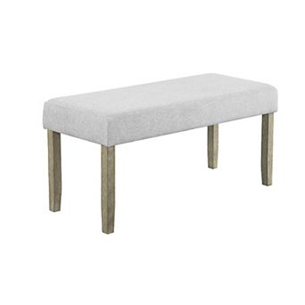 Koji Dining Bench, Gray Fabric Padded Seat, Brown Wood Frame, 42 Inch