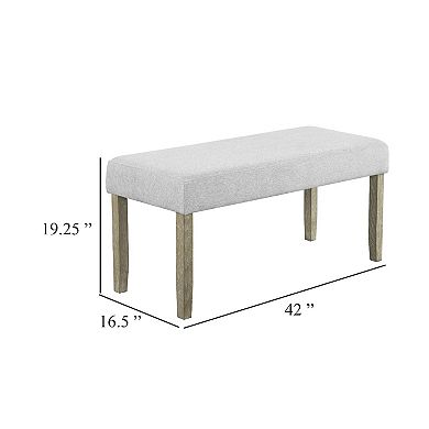Koji Dining Bench, Gray Fabric Padded Seat, Brown Wood Frame, 42 Inch