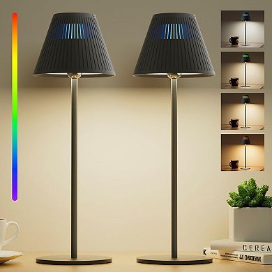 Cordless Rechargeable Table Lamp Set of 2 Portable 5200mAh 4 Color 9 RGB Dimmable Night Light