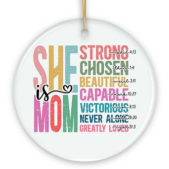 Inspirational Christian Mom Ornament, Motivational Christmas Gift for Strong Mothers