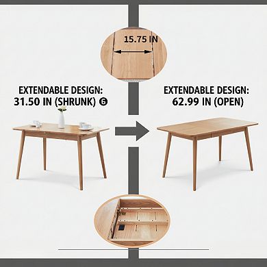 GOMYHOME Mid-Century Modern Extendable Wood Dining Table, 31.5" to 63" Kitchen Table