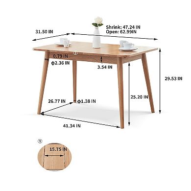 GOMYHOME Mid-Century Modern Extendable Wood Dining Table, 31.5" to 63" Kitchen Table