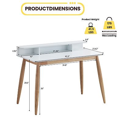 GOMYHOME Mid-Century Modern Writing Desk with Storage Hutch, Small Space Laptop Table, Blue/Walnut