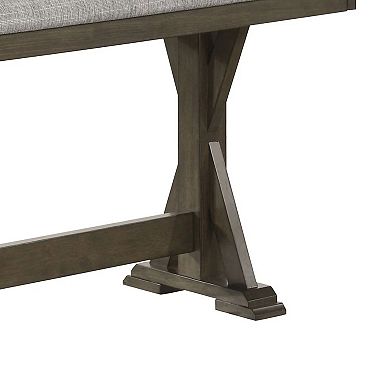Omal Counter Height Dining Bench, Brown-Khaki Wood, Gray Fabric, 48 Inch