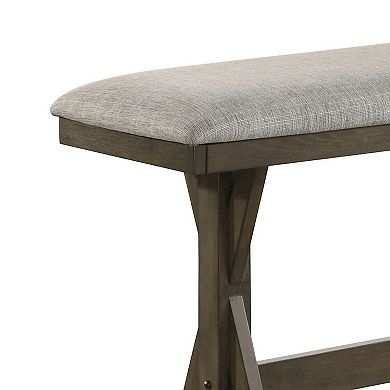 Omal Counter Height Dining Bench, Brown-Khaki Wood, Gray Fabric, 48 Inch