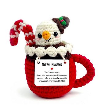 Positivity Hot Cocoa Marshmallow Crochet Support Doll, Christmas Encouragement Gift for Children and