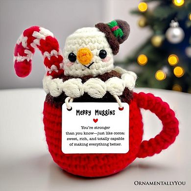 Positivity Hot Cocoa Marshmallow Crochet Support Doll, Christmas Encouragement Gift for Children and