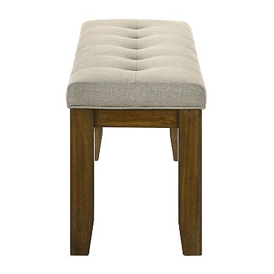 Liyo Dining Bench, Tufted Beige Upholstery Seat, Brown Wood, 48 Inch