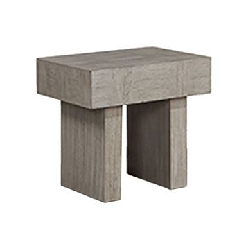 Lezy Side End Table, 22 Inch, Gray Oak Wood Top, Double Pedestal Base