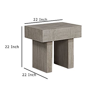 Lezy Side End Table, 22 Inch, Gray Oak Wood Top, Double Pedestal Base