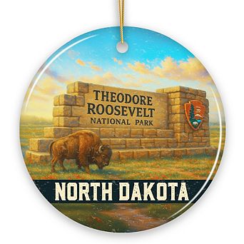 Scenic North Dakota Theodore Roosevelt Park Ornament, Bison Wildlife Christmas Gift and Great Plains