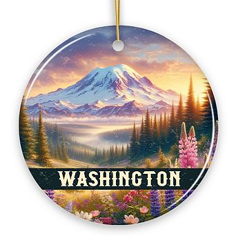 Artistic Mount Rainier Washington Christmas Ornament, National Park Gift Pacific Northwest Souvenir