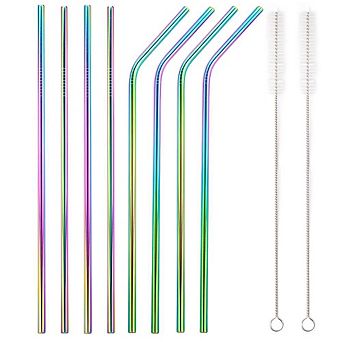 Stainless Steel Ultra Long Metal Cocktail Straw 8 pc 10.5" & 2 Cleaner Brush