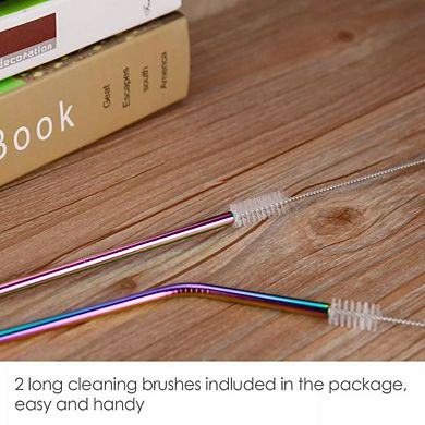 Stainless Steel Ultra Long Metal Cocktail Straw 8pcs 10.5" & 2 Cleaner Brush