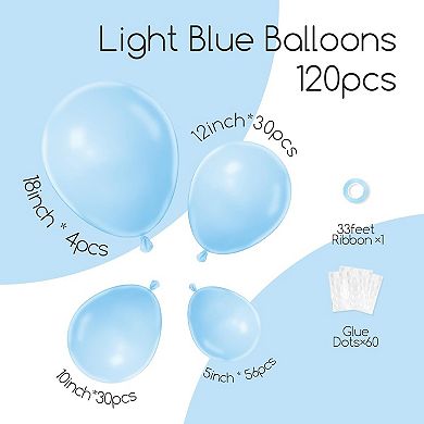 Light Blue Balloon Arch Kit 120 pcs, Pastel Garland for Bridal Shower & Birthday Decor