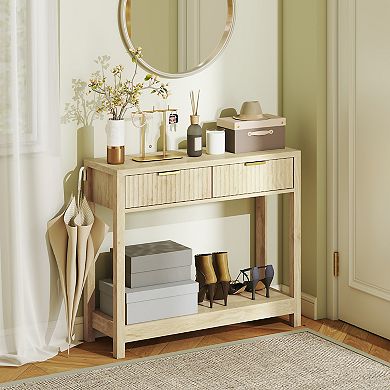 HOMCOM 35inch Modern Console Table with Drawers, Narrow Entryway Table