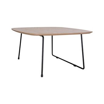 LeisureMod Pemborke Mid-Century Square Coffee Table with Wood Top and Iron Frame for Living Room
