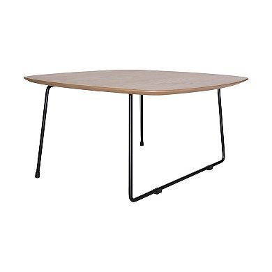 LeisureMod Pemborke Mid-Century Square Coffee Table with Wood Top and Iron Frame for Living Room